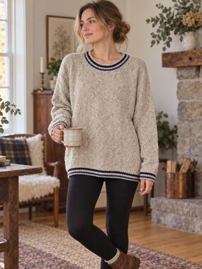 Vintage Northern Reflections Cotton Wool Cable-Knit Sweater Made in Canada M